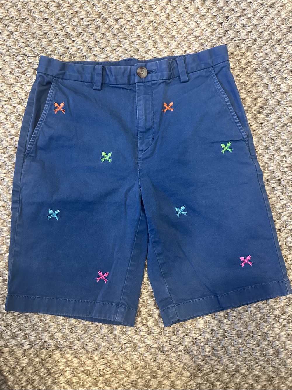 Vineyard Vines Navy Shorts with Multicolor Embroidered Fish Skeletons